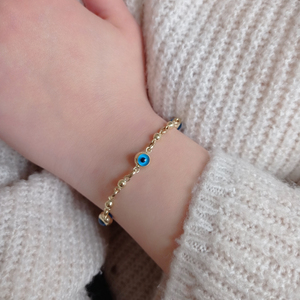 Pulsera tradicional turca de oro auténtico de 14 quilates, joyería fina, abalorio de ojos malvados, pulsera de buena suerte, Perla de diamante barata - Product Image 4