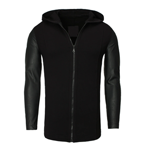 Sudadera con Capucha de Cuero Negro, Estilo Curvo, con Cierre, Personalizable, Transpirable, de Felpa Francesa, Venta al Por Mayor, OEM - Product Image 5