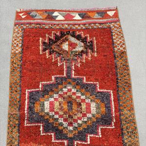 Vintage Rug, <b>Runner</b> 2.7x8.2 ft Turkish Rug, <b>Red</b> Orange Ombr Wool Rug - Product Image 5
