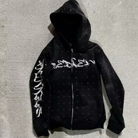 Fabricante de Ropa OEM, Sudadera con Cierre y Pedrería con Logotipo Personalizado y Pantalones Deportivos, Conjunto de 2 Piezas, Trajes Deportivos para Hombre
