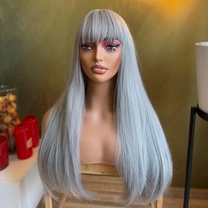 วิกผมแท้สีบลอนด์สีเงินวิกผมแท้แบบไม่เรียวิกผมราคาไม่แพง - Product Image 5