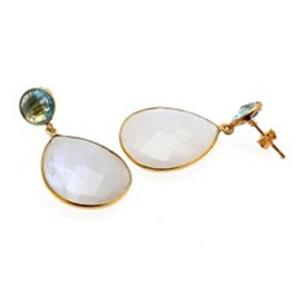 ใหม่มาถึงรุ้งมูนสโตนและสีฟ้าบุษราคัมพลอยควอตซ์925เงินสเตอร์ลิงลูกแพร์และรอบรูปร่างต่างหู - Product Image 1