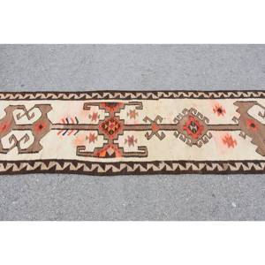 Alfombra turca Kilim Vintage de 29x128 pies, marrón, Beige, diseño de retales, Material de lana, respaldo de látex, técnica de tejido plano para dormitorio - Product Image 3