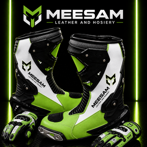 Bottes de moto en cuir au design unique pour hommes, qualité supérieure, doublure en mesh, nom d'équipe personnalisé, bottes ventilées - Product Image 1