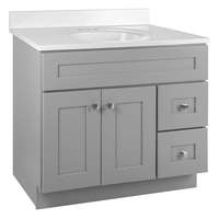 Meuble-lavabo de salle de bain moderne gris en bois massif avec un seul lavabo, tiroirs à queue de pie et portes à fermeture douce, idéal pour les hôtels (vente en gros)