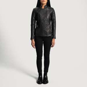 Black <b>Sheepskin</b> & PU Leather Biker & Bomber <b>Jacket</b> for Men Spring & Autumn Quilted with Polyester or Cotton Filling - Product Image 4