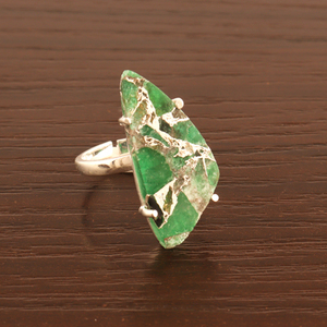 Magnifique bague mohave en cuivre vert turquoise, bague fantaisie en laiton plaqué argent, ensemble de broches, bague ouverte réglable, bijoux - Product Image 3