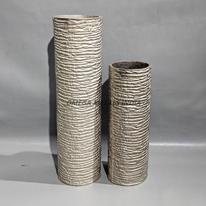 High Grade Textured Silver Cylindrical Metal <b>Vases</b> <b>Unique</b> Artistic Finish for Elegant Home and Office Decoration Display - Product Image 1