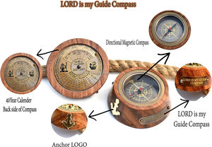 Bussola Calendario in Ottone Massiccio e <span class=keywords><strong>Legno</strong></span> con Incisione 40 Anni, Stile Nautico per Campeggio ed Escursionismo, Vendita all'Ingrosso - Product Image 3