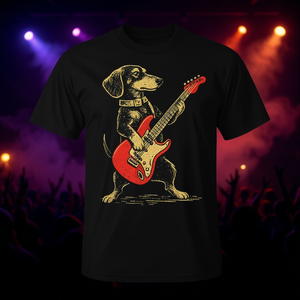 T-Shirt Vintage con Bassotto che Suona la Chitarra, Stile Retrò Rock, Prodotto Promozionale - Product Image 3