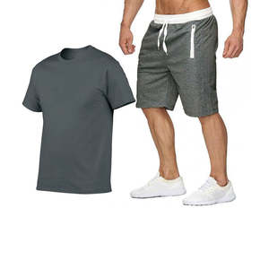 Vêtements de sport décontractés pour hommes en mélange polyester/coton, respirants, pour la course à pied et le jogging, col rond, couleur unie, été - Product Image 1