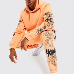 Costume de jogging personnalisé pour hommes, deux pièces, en coton et polyester, tenue de sport avec capuche, motif solide DTF/DTG, sublimation strass - Product Image 5