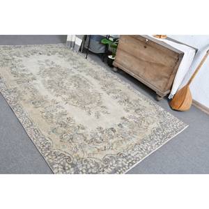 Alfombra turca Vintage clásica Beige gris 5,5X9,3 pies, diseño de retazos hecho a mano, lana, seda de bambú, Material, respaldo de látex para la vida - Product Image 5