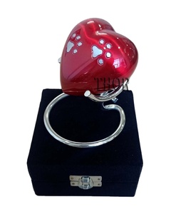 Cremation Mini Heart Urn Keepsake Memorial | Small Urn for Ashes Funeral Burial Jar Pot | Color Red with Silver Paw Print| - Product Image 1