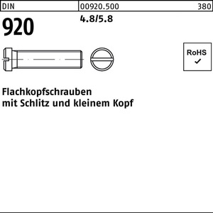Straight Slot Slotted M4x10 <b>Flat</b> Head <b>Screw</b> Pack of 100-DIN 920 4.8/5.8 100 Pieces - Product Image 1