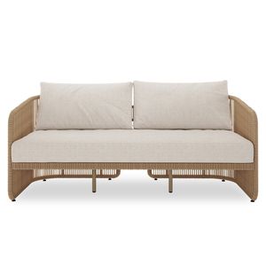 Ensemble de canapés d'extérieur en aluminium Forma Modern avec design en corde tressée, coussins en tissu beige, 4 places, pour jardin, patio, hôtel, bord de piscine - Product Image 2