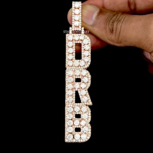 VVS VS Moissanite Iced Out Vertical Carta Colgante Plata Esterlina Hiphop Unisex - Product Image 2