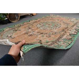 Tapis Oriental Beige Vert Laine 5.4X8.8 ft Vintage Turc Design Patchwork Rayé Rectangle pour Salon Couloir Nouveau - Product Image 5