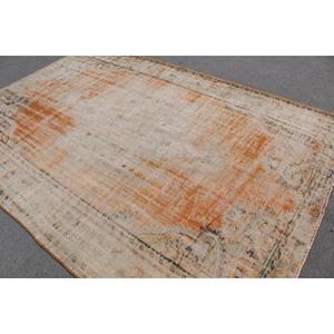 Tapis vintage, grand tapis turc de 6,46 x 9,5 pieds, tapis en laine à motifs floraux orange et blanc - Product Image 4