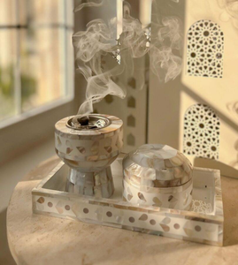 Brûleur à Bakhoor traditionnel en nacre incrustée, plateau gris, dernier design, bougie pour la maison et l'hôtel par Decor World Expo - Product Image 6