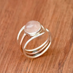 แหวนเงินแท้925โรสควอตซ์สายสามเส้นปรับได้ของขวัญ Boho สำหรับเธอ - Product Image 3