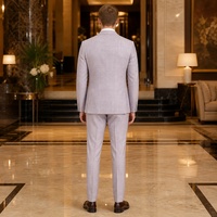 Jas Pria Lilac Grey Motif Kotak-kotak Halus Single Breasted Dua Kancing Kerah Peak Lapel Saku Lipat Jas Bisnis Pria Jas Pengantin Pria Custom MTM