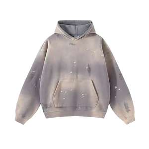 Sweat à capuche streetwear personnalisé de haute qualité polaire vierge fermeture éclair double couche vintage délavé à l'acide délavé au soleil sweats à capuche avec poches en détresse - Product Image 2