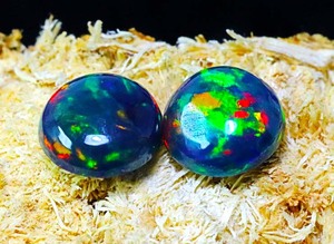Excellent Ethiopian Black Opal Cabochon Pair Welo Shiny Galaxy Fire Black Opal Pair <b>Loose</b> Ethiopian Black Opal <b>Gemstone</b> - Product Image 3
