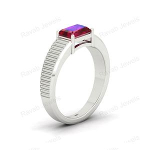 Anillo de Boda Octogonal Personalizado Hecho en India, 7x5mm, Chapado en Oro, Plata de Ley 925, Engaste de Cuarzo, Hecho a Mano - Product Image 3