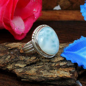92.5 Bague En Argent Fantaisie Marquise Forme Dainty Larimar Gemstone Vermeil Placage Lunette Invisible Réglage Déclaration Style pour Les Amoureux - Product Image 3