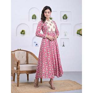 Pink Cotton <b>Block</b> <b>Printed</b> Anarkali Dress Georgette Material Pakistani-Indian Style Salwar Kameez Saree - Product Image 5