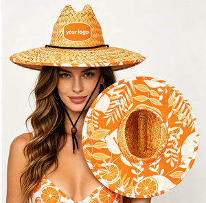 Chapeau de sauveteur en paille à large bord, personnalisable avec logo imprimé sous le bord, idéal pour la plage (vente en gros) - Product Image 3