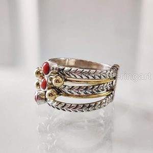 Wholesaler Woman's Band Natural Coral <b>Spinner</b> Band Gemstone Christmas Anxiety <b>Ring</b> Handmade Jewelry 925 Sterling Silver <b>Ring</b> - Product Image 3