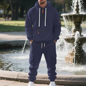 Sweat-shirts et pantalons de sport décontractés en polaire respirant et écologique pour hommes, imprimés unis, pour l'hiver 2025 - Product Image 2