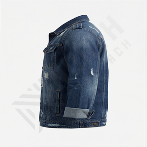 Denim Jacket For <b>Men</b> Slim Fit Ripped <b>Biker</b> Style Vintage Blue Custom Long Sleeve Classic <b>Jeans</b> Outerwear <b>Jean</b> Jacket <b>Men</b> - Product Image 3