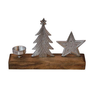 Porte-bougie chauffe-plat de Noël en bois et métal argenté de qualité supérieure, décoration de table festive, design d'arbre élégant, accent de maison - Product Image 4