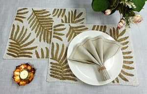 Mantel Individual de Lujo Hecho a Mano con Bordado y Cuentas de Vidrio, Lavable, Ecológico, Diseño Nuevo, Decoración de Mesa India - Product Image 4