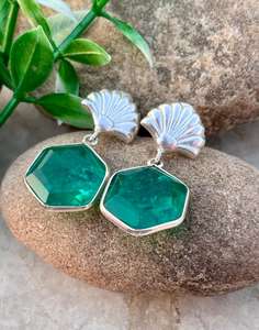 925 Sterling Silver Stylish Hexagon Earring with Emerald Crystal Gemstone Trendy Women's Jewelry for Wedding Party Gift - Product Image 2