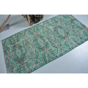 พรมถักตุรกี3.3 x 6.3ft วินเทจสีเขียวเบจผ้าขนสัตว์ลาเท็กซ์การเย็บปะติดปะต่อกันเหมาะสำหรับวัยรุ่นพรมปอกระเจาสี่เหลี่ยมผืนผ้า - Product Image 2
