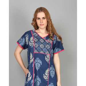 Chemise de nuit décontractée Evolve pour femme en coton, imprimée, manches courtes, col à nœud, longueur maxi, poches latérales, en popeline douce, taille 3XL, pour la maison - Product Image 5