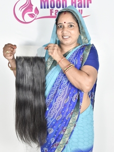 Cheveux humains indiens authentiques disponibles en gros, prix de gros, cheveux vierges Remy naturels, soyeux, fermeture droite, longue couleur noire à vendre - Product Image 3