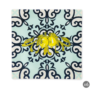 Piatti Quadrati in Ceramica Moderni Multicolore Amalfi di Excelsa con Tecnica di Stampa Digitale, Motivo Limoni e Costa Amalfitana Mediterranea - Product Image 1