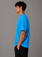 T-shirt respirant 100% coton anti-boulochage pour homme, coupe classique décontractée, fabriqué en Italie, assurant un confort tout au long de la journée, sensation de fraîcheur, turquoise