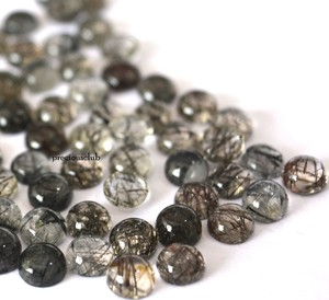 Quartz Rutile Noir Naturel 7mm Cabochon Rond-Quartz Rutile Noir Lâche Qualité Supérieure - Product Image 2