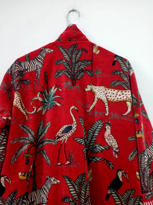 Kimono de terciopelo rojo para mujer con Chaqueta de algodón con estampado de jungla para regalo de Navidad de verano para damas de honor - Product Image 4
