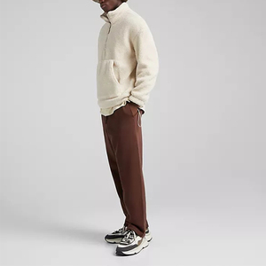 Fermeture éclair vers le haut sweat-shirt sherpa beige poids lourd hommes Sherpa polaire surdimensionné épaule tombante pull à capuche - Product Image 3