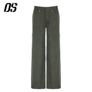 Pantalon décontracté à jambes larges vert olive pour <span class=keywords><strong>femme</strong></span> DS avec deux poches avant, nouvelles tendances, <span class=keywords><strong>jeans</strong></span> pour <span class=keywords><strong>femme</strong></span> - Product Image 1
