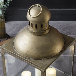 Latest Floor Decorative <b>Large</b> Square Shape Brass Antique <b>Candle</b> Pillar Holder <b>Lantern</b> with Tempered Glass - Product Image 6