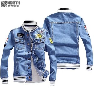 Chaqueta vaquera de algodón con estampado de moda nueva hecha en fábrica, chaqueta vaquera diseñada para hombre - Product Image 1