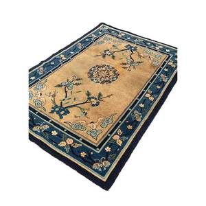 Alfombra de Lana Anudada a Mano Pechino Verde con Patrón Floral para Sala de Estar, Pasillo, Rectangular, Estilo Rompecabezas o Abstracto -Paem-428 - Product Image 2